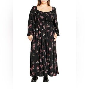 City Chic Floral Long Sleeve Black Maxi Dress